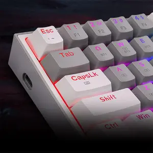 Redragon K616 FIZZ Pro RGB Mechanical Gaming Keyboard Grey White Edition, 61-Key Compact 60% Layout, Tri-Mode Bluetooth Wireless Connectivity, Red Mechanical Switches, RGB Backlighting Effects, High-Performance Gaming Keyboard
