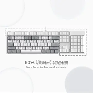 Redragon FIZZ K617 WG 60% RGB Mechanical Gaming Keyboard White and Gray, 61-Key Compact Layout, Mechanical Red Switches, RGB Backlighting Effects, Wired USB Connectivity, Gaming Keyboard