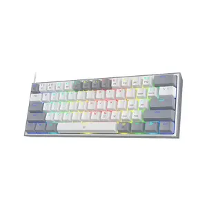 Redragon FIZZ K617 WG 60% RGB Mechanical Gaming Keyboard White and Gray, 61-Key Compact Layout, Mechanical Red Switches, RGB Backlighting Effects, Wired USB Connectivity, Gaming Keyboard