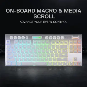 Redragon K621W HORUS PRO TKL Low Profile RGB Mechanical Gaming Keyboard, 3-Mode Wireless Connectivity, White Edition