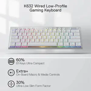 Redragon K632W HORUS RGB 60% Mechanical Gaming Keyboard, Compact Layout, Wired Connectivity, White Edition