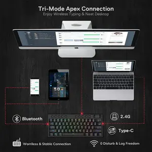 Redragon K632 HORUS PRO 60% RGB Mechanical Gaming Keyboard, Tri-Mode Wireless Connectivity, Compact Layout