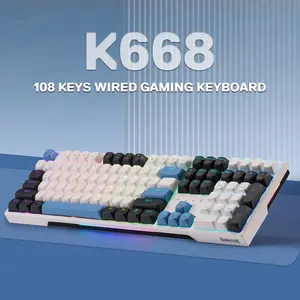 Redragon K668 WGB TRUNDLE RGB Mechanical Gaming Keyboard, Wired USB Connectivity, Full Size Layout, White Grey Black Edition