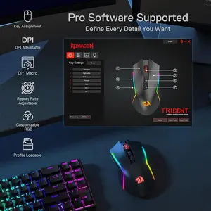 Redragon M693 Trident Pro Wireless Gaming Mouse, 3-Mode Connectivity, 8000 DPI Sensor, RGB Lighting, Black Edition