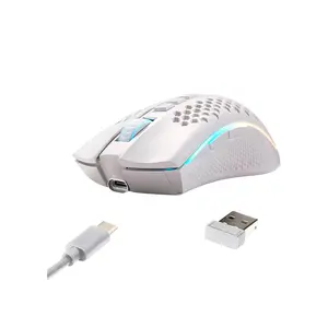 Redragon Storm Pro M808W-KS RGB Wireless Gaming Mouse, 16000 DPI Optical Sensor, Lightweight Honeycomb Design, White Edition