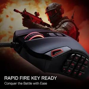 Redragon Azzinoth M921 MMO RGB Wired Gaming Mouse, 12400 DPI Optical Sensor, Programmable Multi-Button Layout, RGB Lighting Effects, Wired USB Connectivity, MMO and MOBA Gaming Mouse