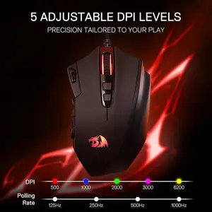 Redragon Azzinoth M921 MMO RGB Wired Gaming Mouse, 12400 DPI Optical Sensor, Programmable Multi-Button Layout, RGB Lighting Effects, Wired USB Connectivity, MMO and MOBA Gaming Mouse