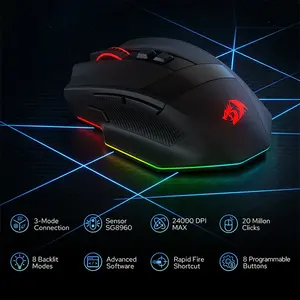 Redragon M923 Stealth Wired RGB Gaming Mouse, 24000 DPI Precision Sensor, 8 Programmable Macro Buttons, Ergonomic Design, Software Customization Support