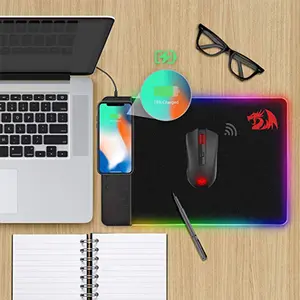 Redragon P025 RGB Gaming Mouse Pad with Wireless Charger, Extended Surface Design, Integrated Wireless Charging Function, RGB Edge Lighting Effects, Premium Gaming Desk Mat