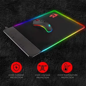 Redragon P025 RGB Gaming Mouse Pad with Wireless Charger, Extended Surface Design, Integrated Wireless Charging Function, RGB Edge Lighting Effects, Premium Gaming Desk Mat