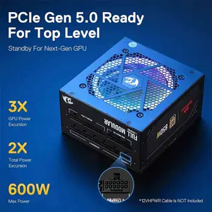 Redragon PS007 Gaming PC Power Supply, 850W Output Capacity, 80 PLUS Gold Certified Efficiency, Fully Modular Cable Design, RGB Lighting Effects, High-Performance Gaming PSU