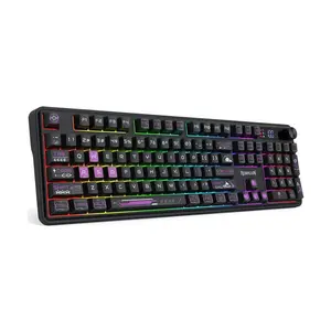 Redragon Volcano Pro K526-BP Pro Tri-Mode RGB Gaming Keyboard, Wired USB-C, Bluetooth, 2.4GHz Wireless, 104-Key Full-Size Mechanical-Feel Design with LED Display and Control Knob