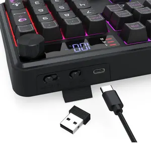 Redragon Volcano Pro K526-BP Pro Tri-Mode RGB Gaming Keyboard, Wired USB-C, Bluetooth, 2.4GHz Wireless, 104-Key Full-Size Mechanical-Feel Design with LED Display and Control Knob