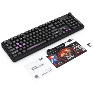 Redragon Volcano Pro K526-BP Pro Tri-Mode RGB Gaming Keyboard, Wired USB-C, Bluetooth, 2.4GHz Wireless, 104-Key Full-Size Mechanical-Feel Design with LED Display and Control Knob