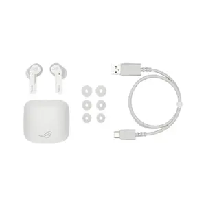 ASUS ROG Cetra True Wireless White Gaming Earbuds, Low-Latency Wireless Audio, Active Noise Cancellation, IPX4 Water Resistance, ASUS Aura RGB