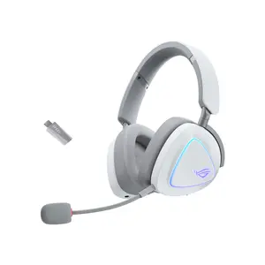 ASUS ROG Delta II A701 White Tri-Mode Wireless Gaming Headset, ROG SpeedNova 2.4GHz, 50mm Titanium Drivers, 10mm Super-Wideband Mic, Aura Sync RGB