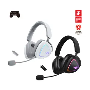 ASUS ROG Delta II A701 White Tri-Mode Wireless Gaming Headset, ROG SpeedNova 2.4GHz, 50mm Titanium Drivers, 10mm Super-Wideband Mic, Aura Sync RGB