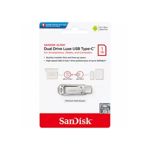 SanDisk Ultra Dual Drive Luxe USB Type-C OTG Flash Drive, All-Metal USB Type-C & USB Type-A Dual Connector, USB 3.2 Gen 1, Up to 150MB/s Read Speed, Premium Portable Storage
