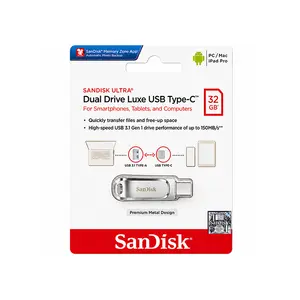 SanDisk Ultra Dual Drive Luxe USB Type-C OTG Flash Drive, All-Metal USB Type-C & USB Type-A Dual Connector, USB 3.2 Gen 1, Up to 150MB/s Read Speed, Premium Portable Storage