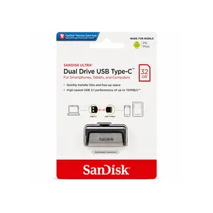 SanDisk Ultra Dual Drive USB Type-C SDDDC2 USB 3.1 Gen 1 Flash Drive, Up to 256GB Capacity, Up to 150MB/s Read Speed, Dual USB-C & USB-A Connectors, OTG Support & Retractable Design