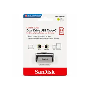 SanDisk Ultra Dual Drive USB Type-C SDDDC2 USB 3.1 Gen 1 Flash Drive, Up to 256GB Capacity, Up to 150MB/s Read Speed, Dual USB-C & USB-A Connectors, OTG Support & Retractable Design