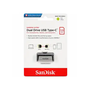 SanDisk Ultra Dual Drive USB Type-C SDDDC2 USB 3.1 Gen 1 Flash Drive, Up to 256GB Capacity, Up to 150MB/s Read Speed, Dual USB-C & USB-A Connectors, OTG Support & Retractable Design