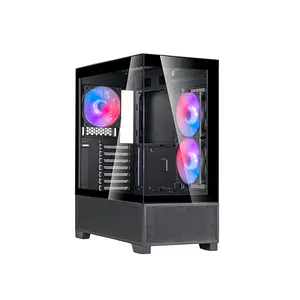 SilverStone SST-LD05 Lucid 05 Mid Tower Gaming Case, 270° Panoramic Tempered Glass Design, Pre-Installed ARGB Fans, ATX Motherboard Support, Modern Showcase High-Airflow PC Chassis Black