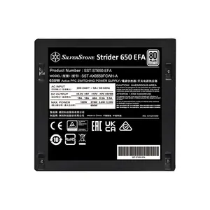 SilverStone Strider 650 EFA 650W Power Supply, 80 PLUS Certified Efficiency, ATX Form Factor, 120mm Silent Cooling Fan, Reliable Single-Rail Power Delivery PSU