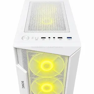 Sonic R28 White ATX ARGB Gaming Case, 3x 120mm ARGB Fans, Tempered Glass Side Panel, ATX / Micro-ATX / Mini-ITX Motherboard Support, Mid-Tower Gaming Chassis