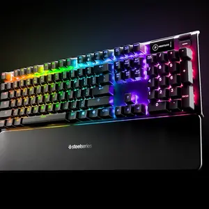 SteelSeries Apex 5 Hybrid Mechanical Gaming Keyboard, Blue Hybrid Mechanical Switches, Full-Size Layout Design, RGB Backlighting Effects, Premium Gaming Keyboard