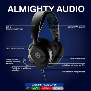 SteelSeries Arctis Nova 1P Black Wired Gaming Headset for PS5 & PS4, High Fidelity Drivers, 360° Spatial Audio, ClearCast Gen 2 Noise-Cancelling Mic, 3.5mm Multi-Platform, AirWeave Memory Foam, 253g