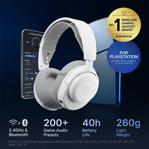 SteelSeries Arctis Nova 3P Wireless White Gaming Headset for PlayStation, 2.4GHz + Bluetooth 5.3, Neodymium Drivers, Detachable 32kHz Mic, 40-Hour Battery, USB-C, 260g