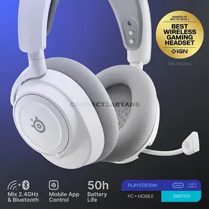 SteelSeries Arctis Nova 7P Wireless Gen 2 White Gaming Headset for PS5, 2.4GHz + Bluetooth, 50+ Hour Battery, Neodymium Drivers, 360° Spatial Audio, USB-C, ChatMix