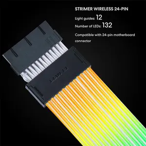 Lian Li Strimer Wireless 24P RGB Light Cable with Controller, Addressable RGB Motherboard Extension Cable Kit, Wireless Lighting Control System, Premium PC Modding Accessory