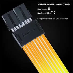 Lian Li Strimer Wireless GPU 2×8-Pin RGB Light Guide Cable, Addressable RGB Graphics Card Extension Cable, Wireless Lighting Control Design, Premium PC Modding Accessory