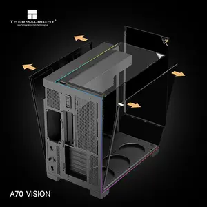 Thermalright A70 Vision LCD PC Case Black, ATX Mid Tower Chassis, 9.16-Inch Integrated LCD Display, Tempered Glass Panoramic Side Panel, High-Airflow Showcase Gaming Case