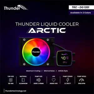 Thunder Arctic TRC-DG-120 I Black Liquid CPU Cooler, 120mm AIO Radiator, PWM ARGB Cooling Fan, All-in-One CPU Cooler