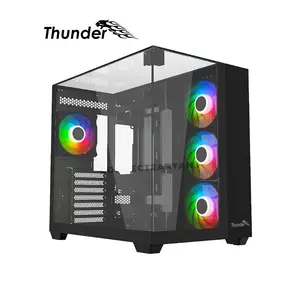 Thunder Battle Station TGC-666 Black ATX Gaming Case, Three-Sided Tempered Glass Panels, 4 Pre-Installed ARGB Infinity Fans, Dual-Chamber Mid-Tower Design
