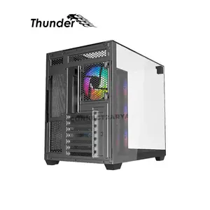 Thunder Battle Station TGC-666 Black ATX Gaming Case, Three-Sided Tempered Glass Panels, 4 Pre-Installed ARGB Infinity Fans, Dual-Chamber Mid-Tower Design