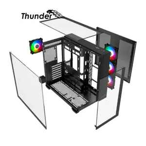 Thunder Battle Station TGC-666 Black ATX Gaming Case, Three-Sided Tempered Glass Panels, 4 Pre-Installed ARGB Infinity Fans, Dual-Chamber Mid-Tower Design