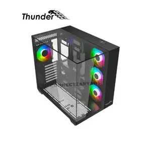 Thunder Battle Station TGC-666 Black ATX Gaming Case, Three-Sided Tempered Glass Panels, 4 Pre-Installed ARGB Infinity Fans, Dual-Chamber Mid-Tower Design