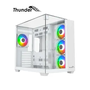 Thunder Battle Station TGC-666 White ATX Gaming Case, Three-Sided Tempered Glass Panels, 4 Pre-Installed ARGB Infinity Fans, Dual-Chamber Mid-Tower Design
