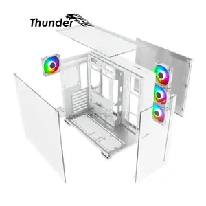 Thunder Battle Station TGC-666 White ATX Gaming Case, Three-Sided Tempered Glass Panels, 4 Pre-Installed ARGB Infinity Fans, Dual-Chamber Mid-Tower Design