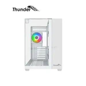 Thunder Battle Station TGC-666 White ATX Gaming Case, Three-Sided Tempered Glass Panels, 4 Pre-Installed ARGB Infinity Fans, Dual-Chamber Mid-Tower Design