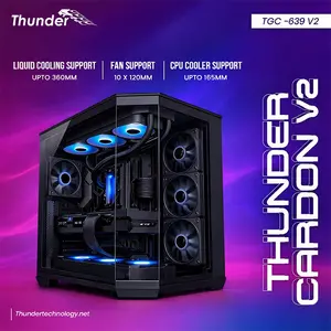 Thunder Carbon V2 TGC 639 V2 Black Glass Gaming Case, Tempered Glass Side Panel, ATX Mid-Tower Chassis, High-Airflow Gaming PC Case Design