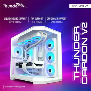 Thunder Carbon V2 TGC 639 V2 White Glass Gaming Case, Tempered Glass Side Panel, ATX Mid-Tower Chassis, High-Airflow Gaming PC Case Design