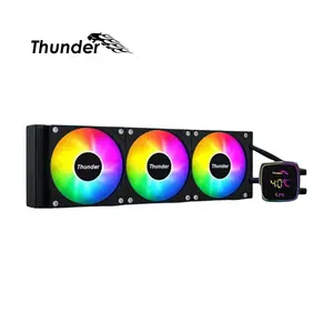 Thunder Hurricane 360mm AIO Liquid CPU Cooler Black, 360mm Radiator, Integrated Digital Display, Triple Fan Cooling System, RGB Lighting Effects, High-Performance All-In-One Liquid Cooling Solution