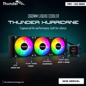 Thunder Hurricane 360mm AIO Liquid CPU Cooler Black, 360mm Radiator, Integrated Digital Display, Triple Fan Cooling System, RGB Lighting Effects, High-Performance All-In-One Liquid Cooling Solution