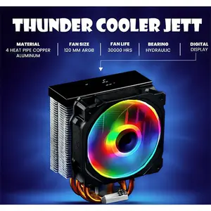 Thunder Jett TCC-DG120 CPU Air Cooler, Integrated Temperature Display, 4 Copper Heatpipes, 120mm ARGB PWM Cooling Fan, Tower Heatsink Design, High-Efficiency CPU Cooling Solution