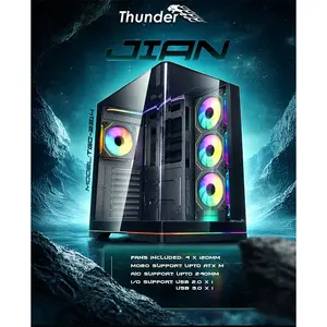 Thunder Jian TGC-2214 Dual Chamber ATX Gaming Case, 4×120mm Infinity ARGB Fans, Panoramic Tempered Glass Design, Full ATX Mid Tower, Black